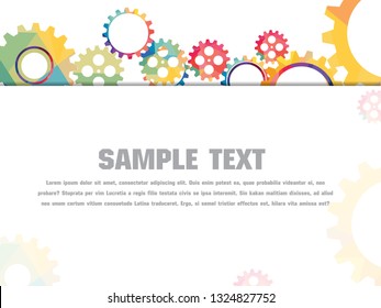 Abstract techno gear background with geometric colorful gear wheels. Space for gear text. Vector gears modern mechanism industrial concept. Technology gears background. gears Vector illustration 