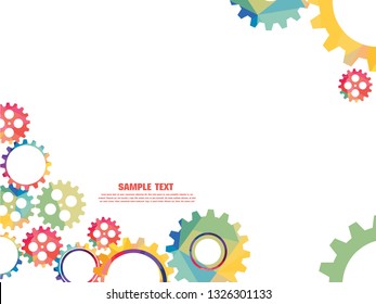 Abstract techno gear background with geometric colorful gear wheels. Space for gear text. Vector gears modern mechanism industrial concept. Technology gears background. gears Vector illustration 