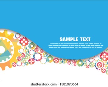 Abstract techno gear background with geometric colorful gear wheels. Space for gear text. 