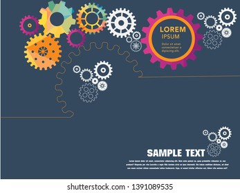 Abstract techno gear background with geometric colorful gear wheels. Space for gear text. Vector gears modern mechanism industrial concept. Technology gears background. Gears Vector illustration 