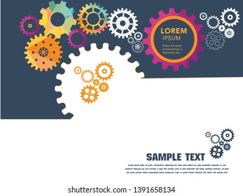 Abstract techno gear background with geometric colorful gear wheels. Space for gear text. Vector gears modern mechanism industrial concept. Technology gears background. Gears Vector illustration 