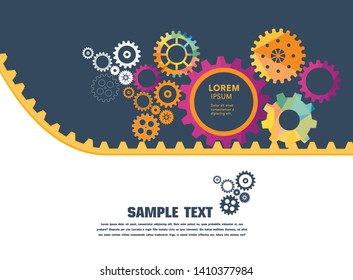 Abstract techno gear background with geometric colorful gear wheels. Space for gear text. Vector gears modern mechanism industrial concept. Technology gears background. Gears Vector illustration 