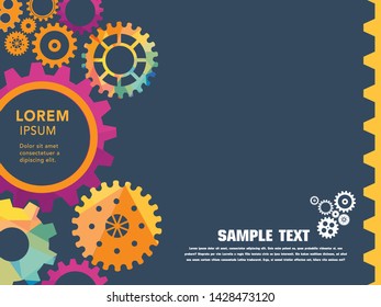 Abstract techno gear background with geometric colorful gear wheels. Space for gear text. Vector gears modern mechanism industrial concept. Technology gears background. gears Vector illustration 