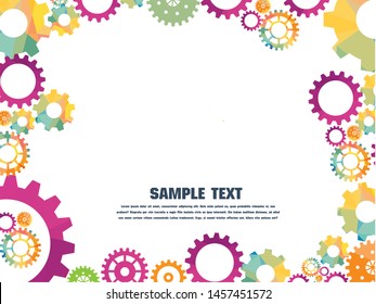 Abstract techno gear background with geometric colorful gear wheels. Space for gear text. Vector gears modern mechanism industrial concept. Technology gears background. gears Vector illustration 