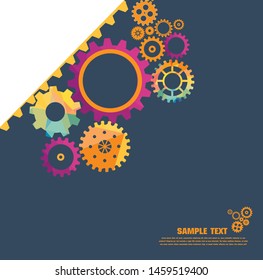 Abstract techno gear background with geometric colorful gear wheels. Space for gear text. Vector gears modern mechanism industrial concept. Technology gears background. gears Vector illustration 