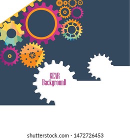 Abstract techno gear background with geometric colorful gear wheels. Space for gear text. Vector gears modern mechanism industrial concept. Technology gears background. Gears Vector illustration 