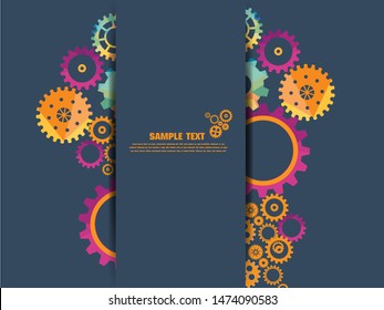 Abstract techno gear background with geometric colorful gear wheels. Space for gear text. Vector gears modern mechanism industrial concept. Technology gears background. Gears Vector illustration 