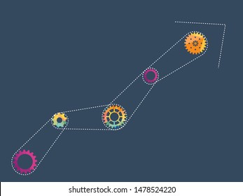 Abstract techno gear background with geometric colorful gear wheels. Space for gear text. Vector gears modern mechanism industrial concept. Technology gears background. Gears Vector illustration 