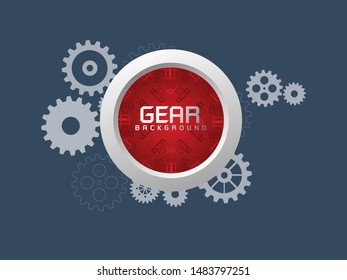 Abstract techno gear background with geometric colorful gear wheels. Space for gear text. Vector gears modern mechanism industrial concept. Technology gears background. Gears Vector illustration 
