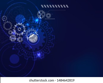 Abstract techno gear background with geometric colorful gear wheels. Space for gear text. Vector gears modern mechanism industrial concept. Technology gears background. Gears Vector illustration 