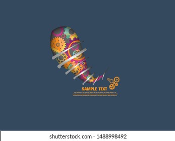 Abstract techno gear background with geometric colorful gear wheels. Space for gear text. Vector gears modern mechanism industrial concept. Technology gears background. Gears Vector illustration 