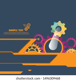 Abstract techno gear background with geometric colorful gear wheels. Space for gear text. Vector gears modern mechanism industrial concept. Technology gears background. Gears Vector illustration 