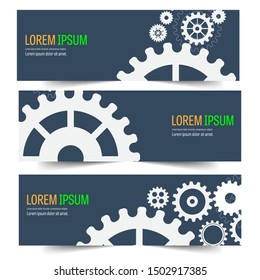 Abstract techno gear background with geometric colorful gear wheels. Space for gear text. Vector gears modern mechanism industrial concept. Technology gears background. Gears Vector illustration 