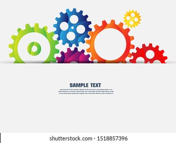 Abstract techno gear background with geometric colorful gear wheels. Space for gear text. Vector gears modern mechanism industrial concept. Technology gears background. Gears Vector illustration 