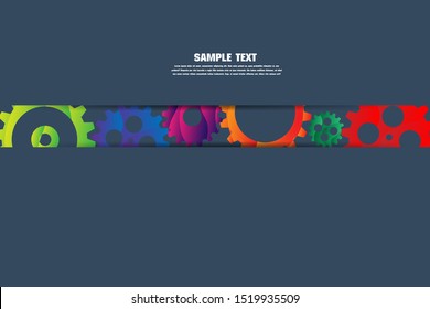 Abstract techno gear background with geometric colorful gear wheels. Space for gear text. Vector gears modern mechanism industrial concept. Technology gears background. Gears Vector illustration 