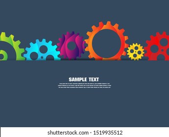 Abstract techno gear background with geometric colorful gear wheels. Space for gear text. Vector gears modern mechanism industrial concept. Technology gears background. Gears Vector illustration 