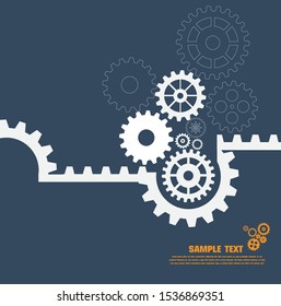 Abstract techno gear background with geometric colorful gear wheels. Space for gear text. Vector gears modern mechanism industrial concept. Technology gears background. Gears Vector illustration 
