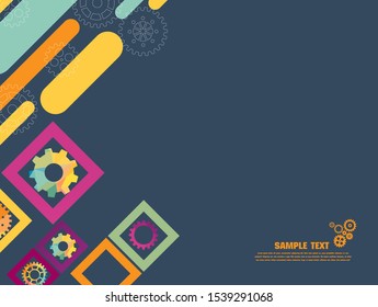 Abstract techno gear background with geometric colorful gear wheels. Space for gear text. Vector gears modern mechanism industrial concept. Technology gears background. Gears Vector illustration 
