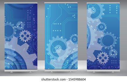 Abstract techno gear background with geometric colorful gear wheels. Space for gear text. Vector gears modern mechanism industrial concept. Technology gears background. Gears Vector illustration 