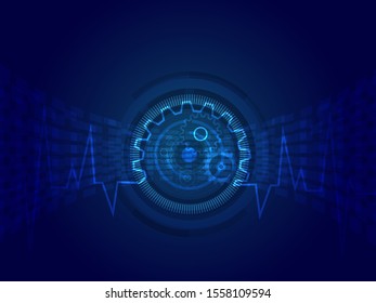 Abstract techno gear background with geometric colorful gear wheels. Space for gear text. Vector gears modern mechanism industrial concept. Technology gears background. Gears Vector illustration 