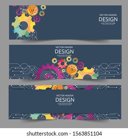 Abstract techno gear background with geometric colorful gear wheels. Space for gear text. Vector gears modern mechanism industrial concept. Technology gears background. Gears Vector illustration 