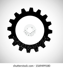 Abstract techno gear background with geometric colorful gear wheels. Space for gear text. Vector gears modern mechanism industrial concept. Technology gears background. Gears Vector illustration 