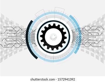 Abstract techno gear background with geometric gear wheels on circuit board vector illustration.
