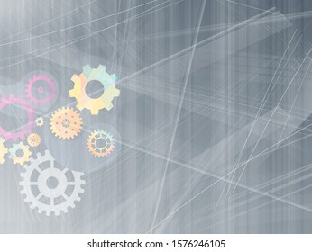 Abstract techno gear background with geometric colorful gear wheels. Space for gear text. Vector gears modern mechanism industrial concept. Technology gears background. Gears Vector illustration 