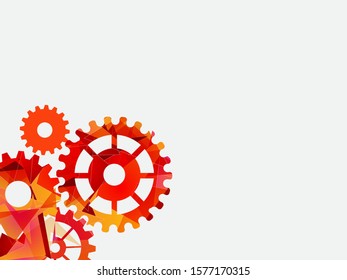 Abstract techno gear background with geometric colorful gear wheels. Space for gear text. Vector gears modern mechanism industrial concept. Technology gears background. Gears Vector illustration 