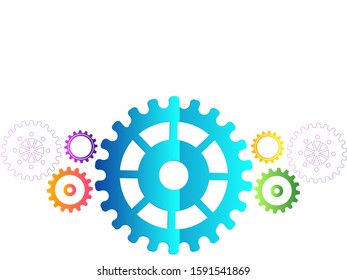 Abstract techno gear background with geometric colorful gear wheels. Space for gear text. Vector gears modern mechanism industrial concept. Technology gears background. gears Vector illustration 