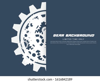 Abstract techno gear background with geometric colorful gear wheels. Space for gear text. Vector gears modern mechanism industrial concept. Technology gears background. Gears Vector illustration 