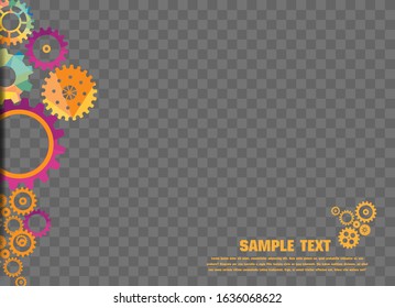 Abstract techno gear background with geometric colorful gear wheels. Space for gear text. Vector gears modern mechanism industrial concept. Technology gears background. gears Vector illustration 