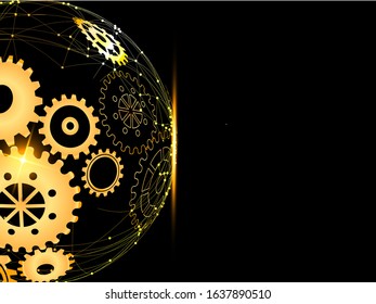 Abstract techno gear background with geometric colorful gear wheels. Space for gear text. Vector gears modern mechanism industrial concept. Technology gears background. Gears Vector illustration 