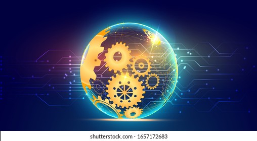 Abstract techno gear background with geometric colorful gear wheels. Space for gear text. Vector gears modern mechanism industrial concept. Technology gears background. Gears Vector illustration 