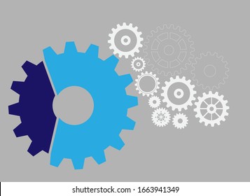 Abstract techno gear background with geometric colorful gear wheels. Space for gear text. Vector gears modern mechanism industrial concept. Technology gears background. Gears Vector illustration 