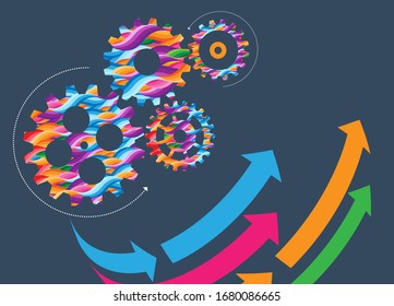 Fondo abstracto del engranaje técnico con ruedas geométricas de engranaje coloreadas. Espacio para texto de engranaje.El vector obtiene el concepto industrial del mecanismo moderno. Fondo de los engranajes tecnológicos. Ilustración de los engranajes 