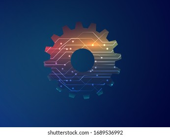 Abstract techno gear background with geometric colorful gear wheels. Space for gear text. Vector gears modern mechanism industrial concept. Technology gears background. Gears Vector illustration 