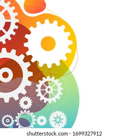 Fondo abstracto del engranaje técnico con ruedas geométricas de engranaje coloreadas. Espacio para texto de engranaje.El vector obtiene el concepto industrial del mecanismo moderno. Fondo de los engranajes tecnológicos. Ilustración de los engranajes 
