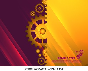 Abstract techno gear background with geometric colorful gear wheels. Space for gear text. Vector gears modern mechanism industrial concept. Technology gears background. Gears Vector illustration 