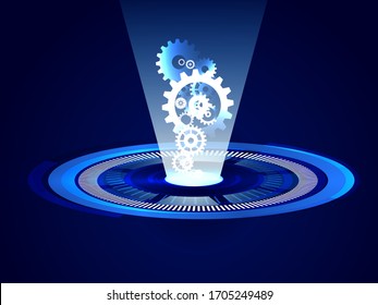 Abstract techno gear background with geometric colorful gear wheels. Space for gear text. Vector gears modern mechanism industrial concept. Technology gears background. Gears Vector illustration 