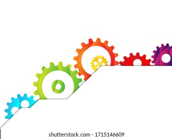 Abstract techno gear background with geometric colorful gear wheels. Space for gear text. Vector gears modern mechanism industrial concept. Technology gears background. Gears Vector illustration 