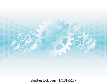 Abstract techno gear background with geometric colorful gear wheels. Space for gear text. Vector gears modern mechanism industrial concept. Technology gears background. Gears Vector illustration 