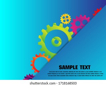 Abstract techno gear background with geometric colorful gear wheels. Space for gear text. Vector gears modern mechanism industrial concept. Technology gears background. Gears Vector illustration 