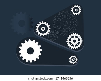 Abstract techno gear background with geometric colorful gear wheels. Space for gear text. Vector gears modern mechanism industrial concept. Technology gears background. Gears Vector illustration 