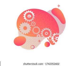 Abstract techno gear background with geometric colorful gear wheels. Space for gear text. Vector gears modern mechanism industrial concept. Technology gears background. Gears Vector illustration 