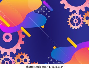 Abstract techno gear background with geometric colorful gear wheels. Space for gear text. Vector gears modern mechanism industrial concept. Technology gears background. Gears Vector illustration 