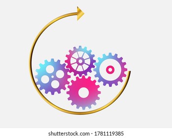 Abstract techno gear background with geometric colorful gear wheels. Space for gear text. Vector gears modern mechanism industrial concept. Technology gears background. Gears Vector illustration 