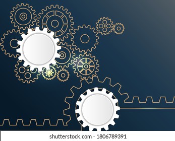 Abstract techno gear background with geometric colorful gear wheels. Space for gear text. Vector gears modern mechanism industrial concept. Technology gears background. Gears Vector illustration 