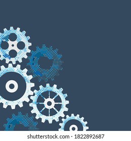 Abstract techno gear background with geometric colorful gear wheels. Space for gear text. Vector gears modern mechanism industrial concept. Technology gears background. Gears Vector illustration 