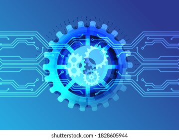 Abstract techno gear background with geometric colorful gear wheels. Space for gear text. Vector gears modern mechanism industrial concept. Technology gears background. Gears Vector illustration 